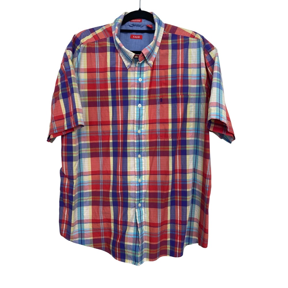 Izod Short‎ Sleeve Plaid Non-Iron Shirt Men's Size XXL